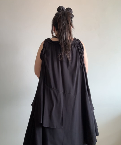 Gomme gathered bust asymmetrical ruffle dress