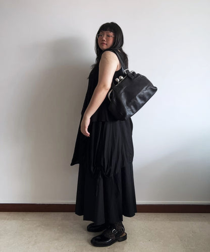 Kawa-kawa kisslock adjustable strap leather shoulder bag