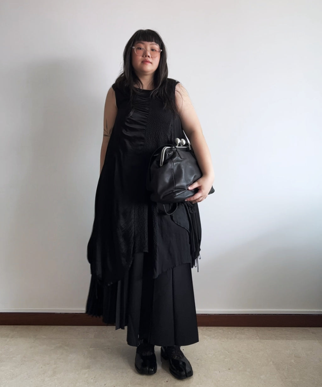 Kawa-kawa kisslock adjustable strap leather shoulder bag