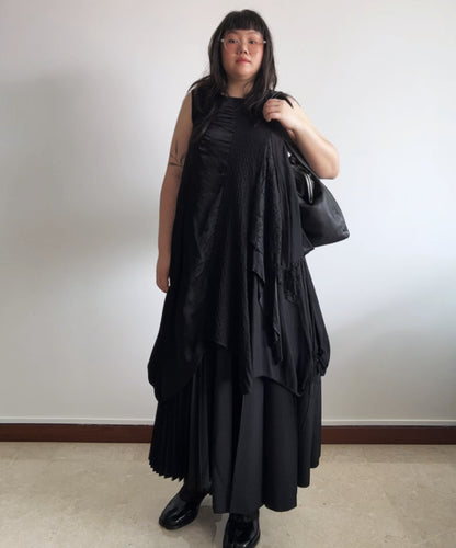 Gomme layered asymmetrical lace sleeveless dress