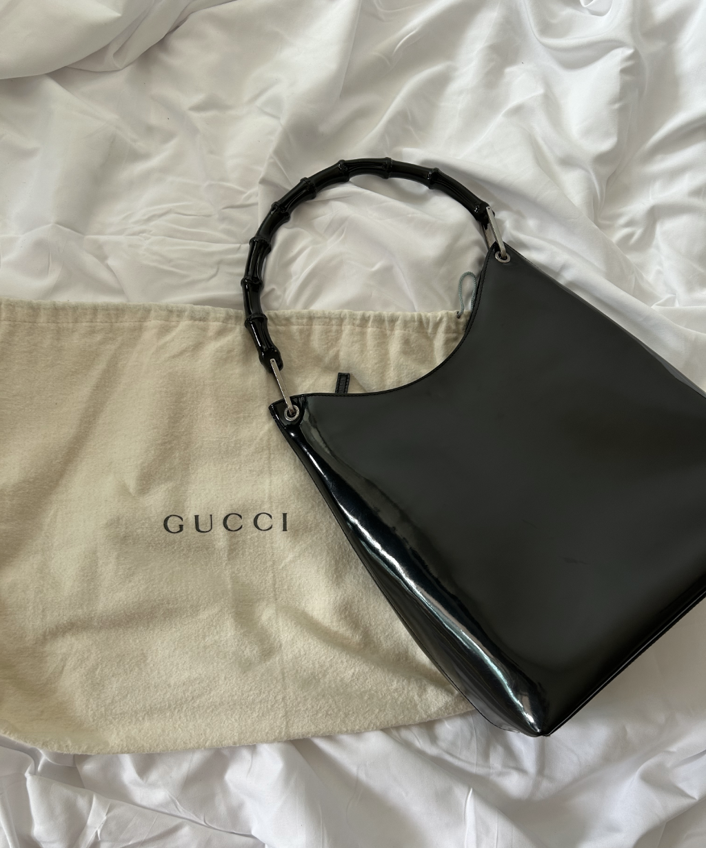 Gucci 90s Bamboo Handle Patent Leather Bag