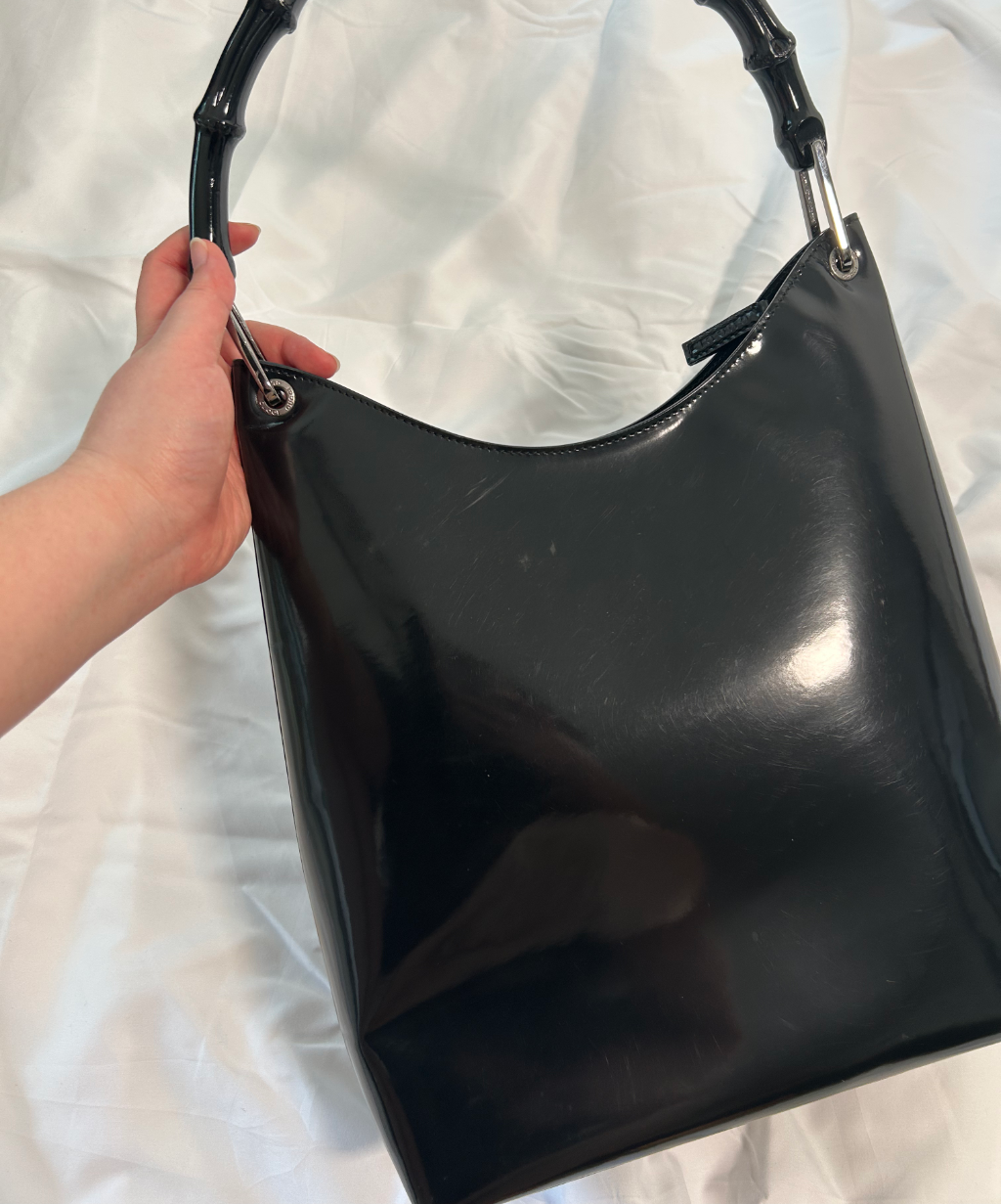 Gucci 90s Bamboo Handle Patent Leather Bag