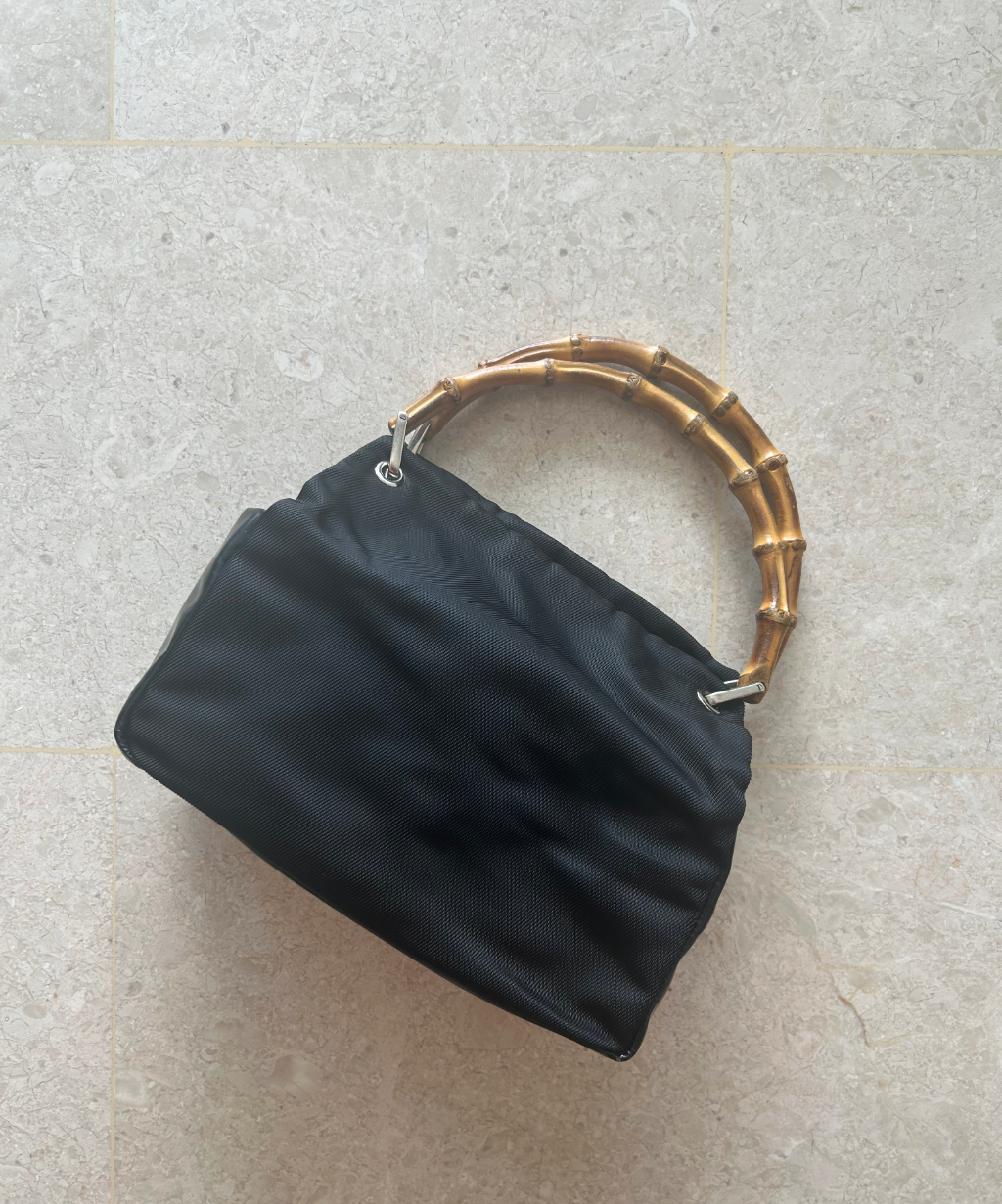 Gucci 90s Bamboo Handle Canvas Leather Handbag