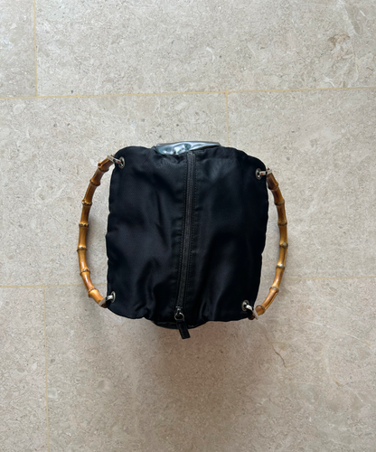 Gucci 90s Bamboo Handle Canvas Leather Handbag