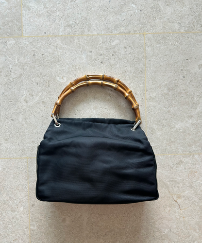 Gucci 90s Bamboo Handle Canvas Leather Handbag