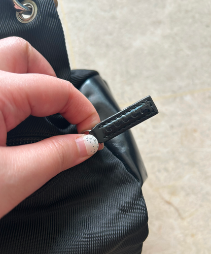 Gucci 90s Bamboo Handle Canvas Leather Handbag