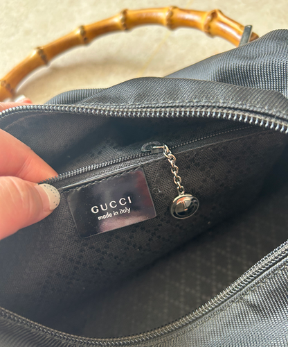 Gucci 90s Bamboo Handle Canvas Leather Handbag