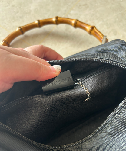 Gucci 90s Bamboo Handle Canvas Leather Handbag