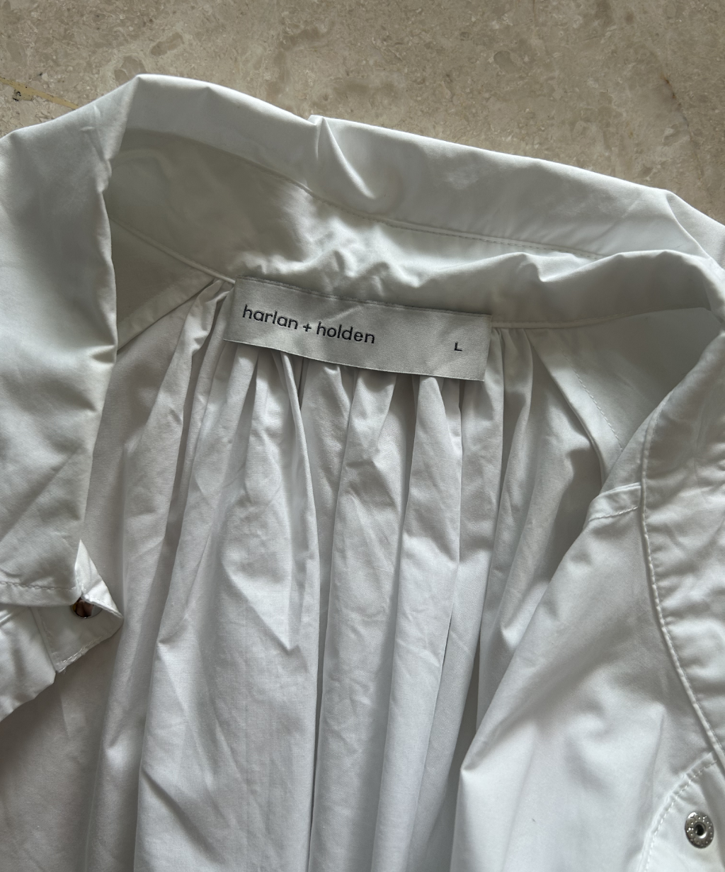 Harlan + Holden Peterpan Collar Distressed Sleeve Snap Button Shirt