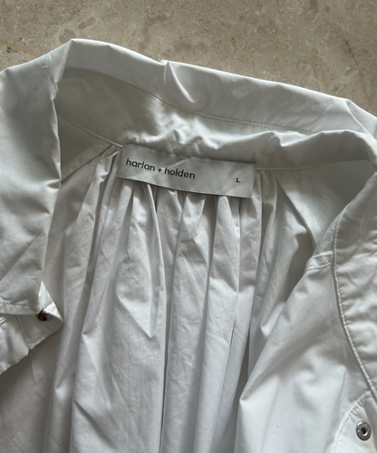 Harlan + Holden Peterpan Collar Distressed Sleeve Snap Button Shirt