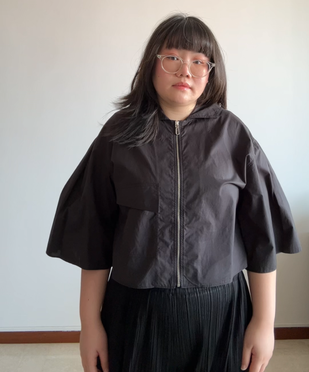 Harlan + Holden Cropped Wide Sleeve Zip Shirt