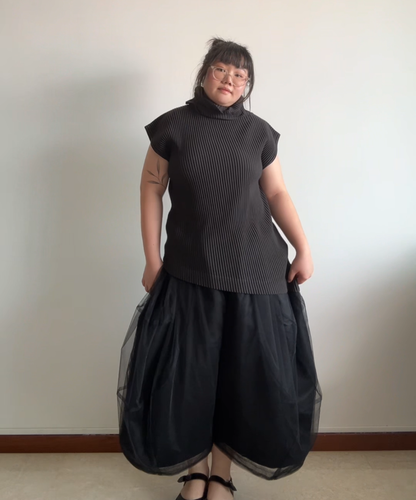 Homme Plisse Issey Miyake Funnel Neck Asymmetrical Pleated Top (BNWT, Condition 10/10)