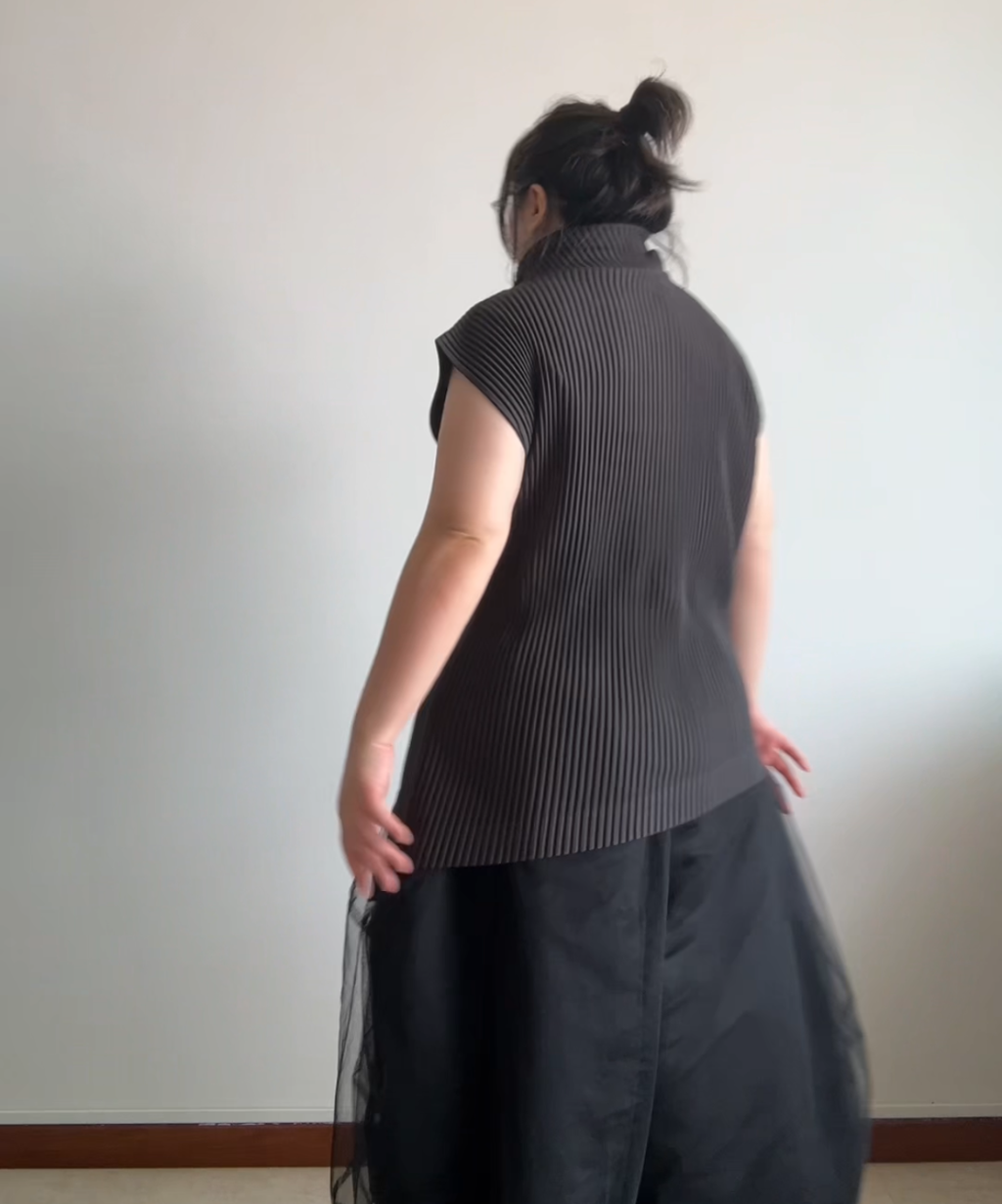 Homme Plisse Issey Miyake Funnel Neck Asymmetrical Pleated Top (BNWT, Condition 10/10)