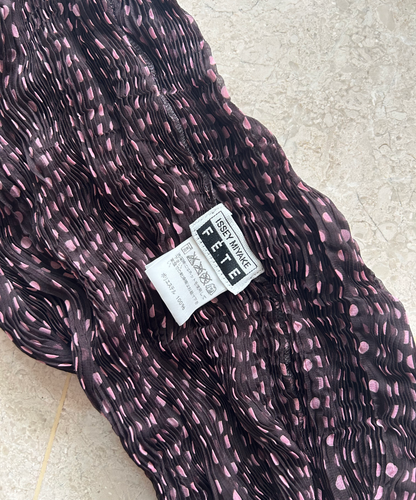 Issey Miyake Fete brown/pink polka dot sheer chiffon french sleeve blouse