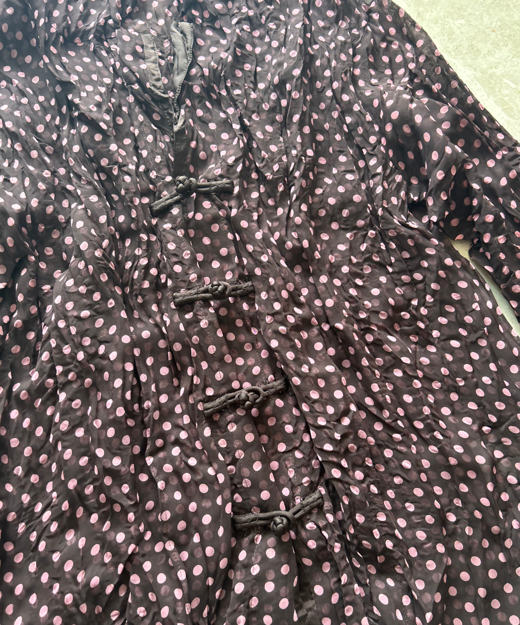 Issey Miyake Fete brown/pink polka dot mandarin shirt