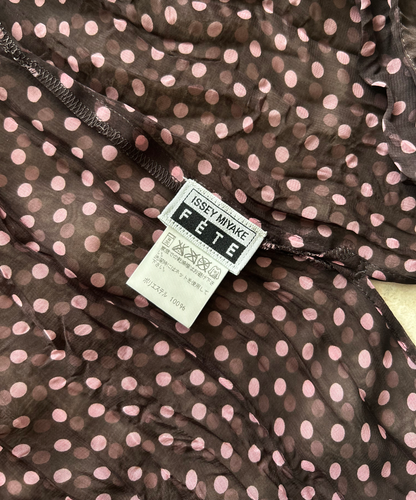 Issey Miyake Fete brown/pink polka dot mandarin shirt