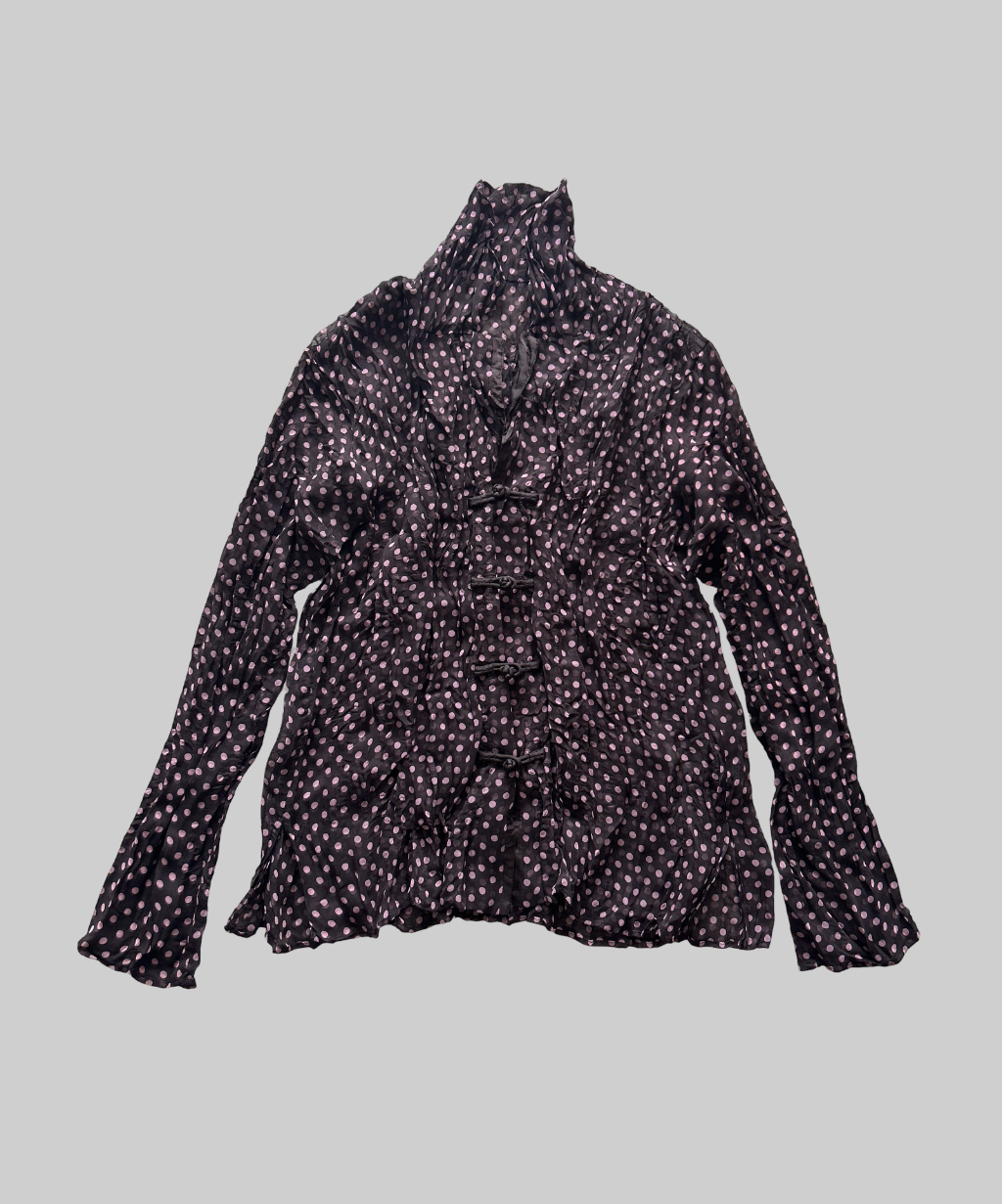 Issey Miyake Fete brown/pink polka dot mandarin shirt