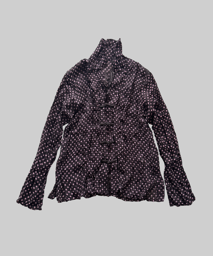 Issey Miyake Fete brown/pink polka dot mandarin shirt