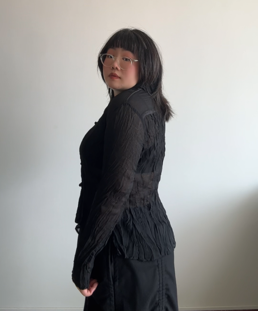 Issey Miyake Fete Sheer Mandarin Blouse