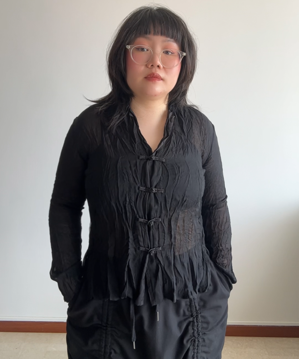 Issey Miyake Fete Sheer Mandarin Blouse