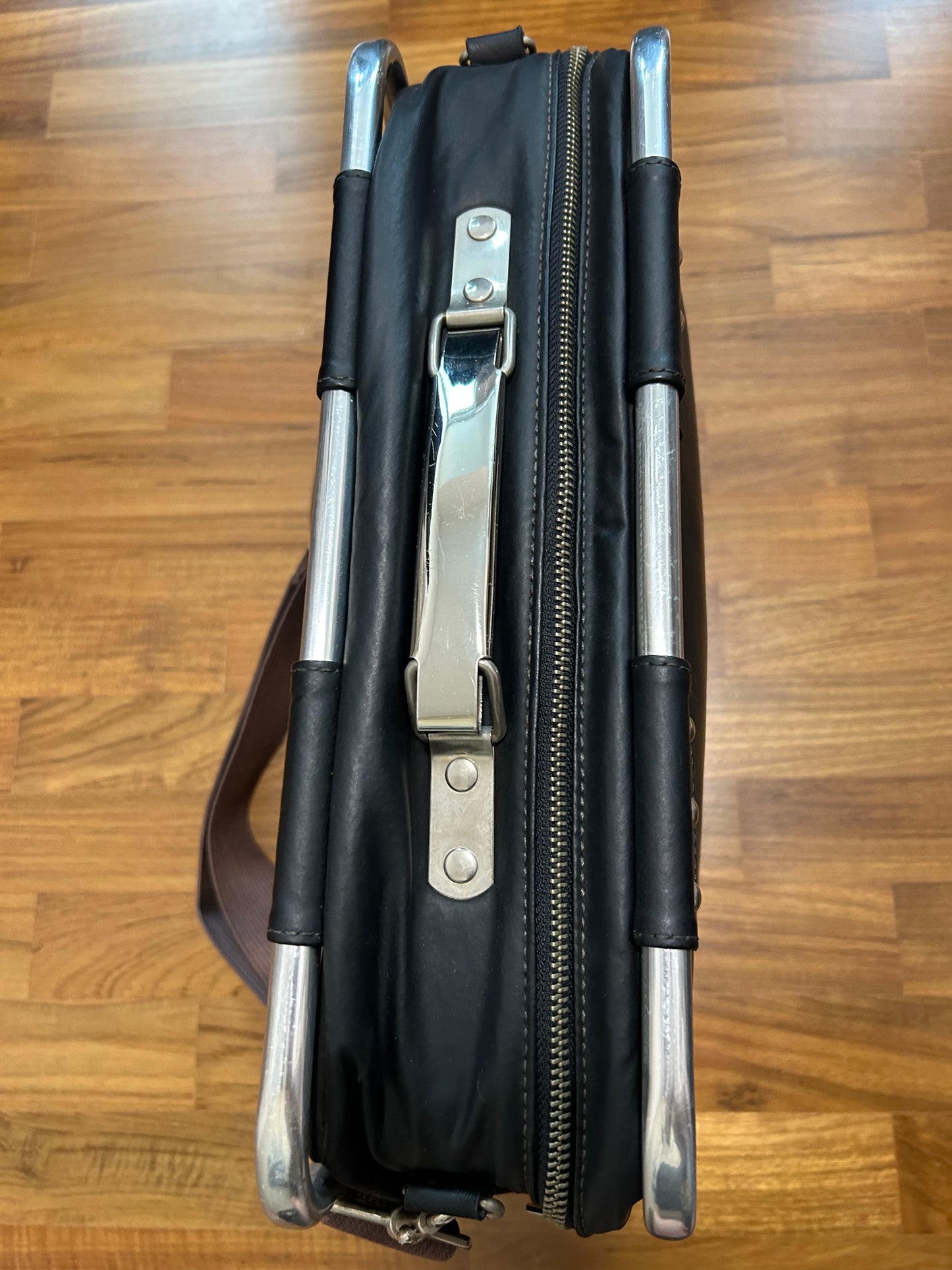 Vintage Jean Paul Gaultier pipe frame 2-way leather bag (L)