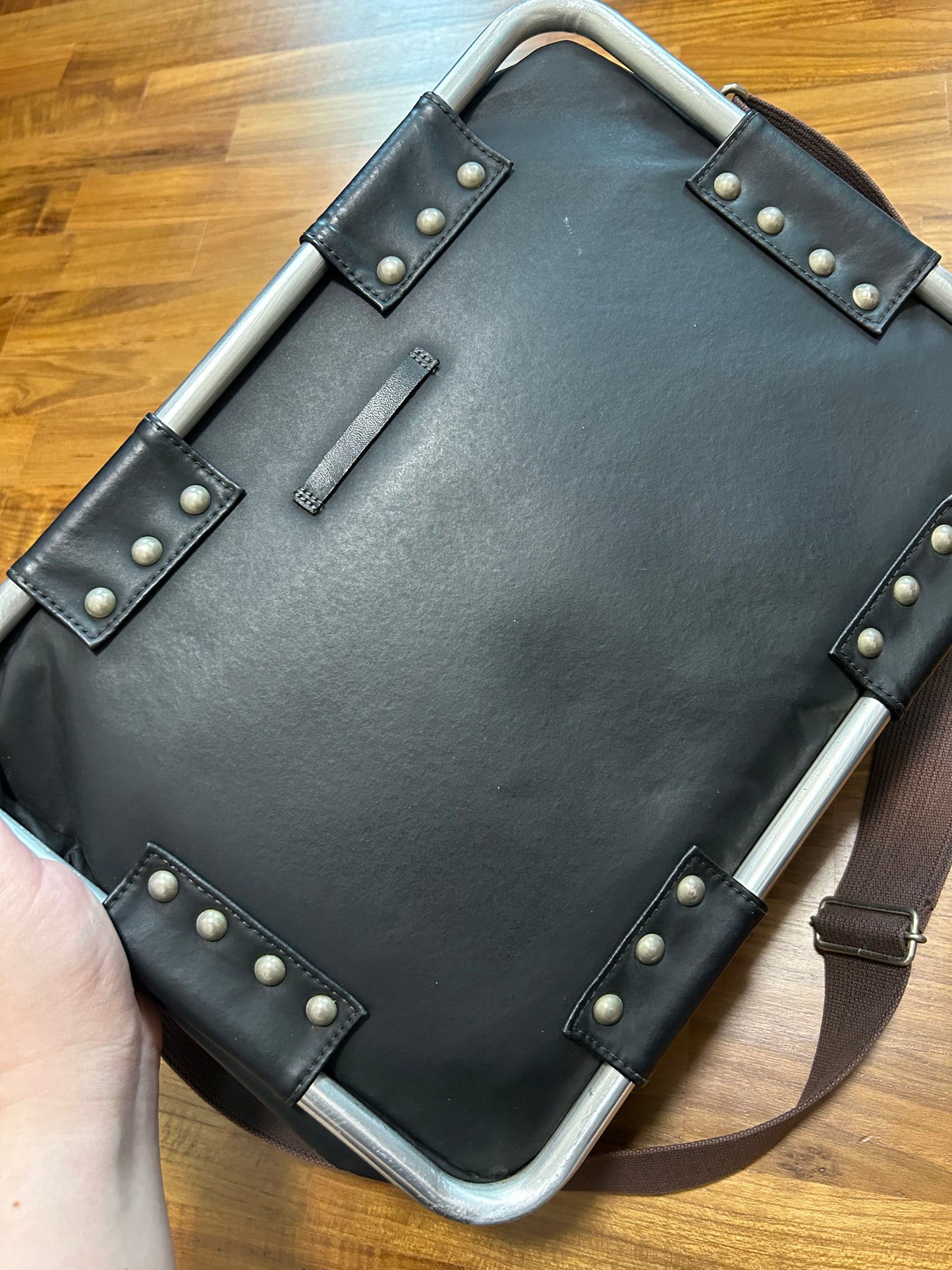 Vintage Jean Paul Gaultier pipe frame 2-way leather bag (L)