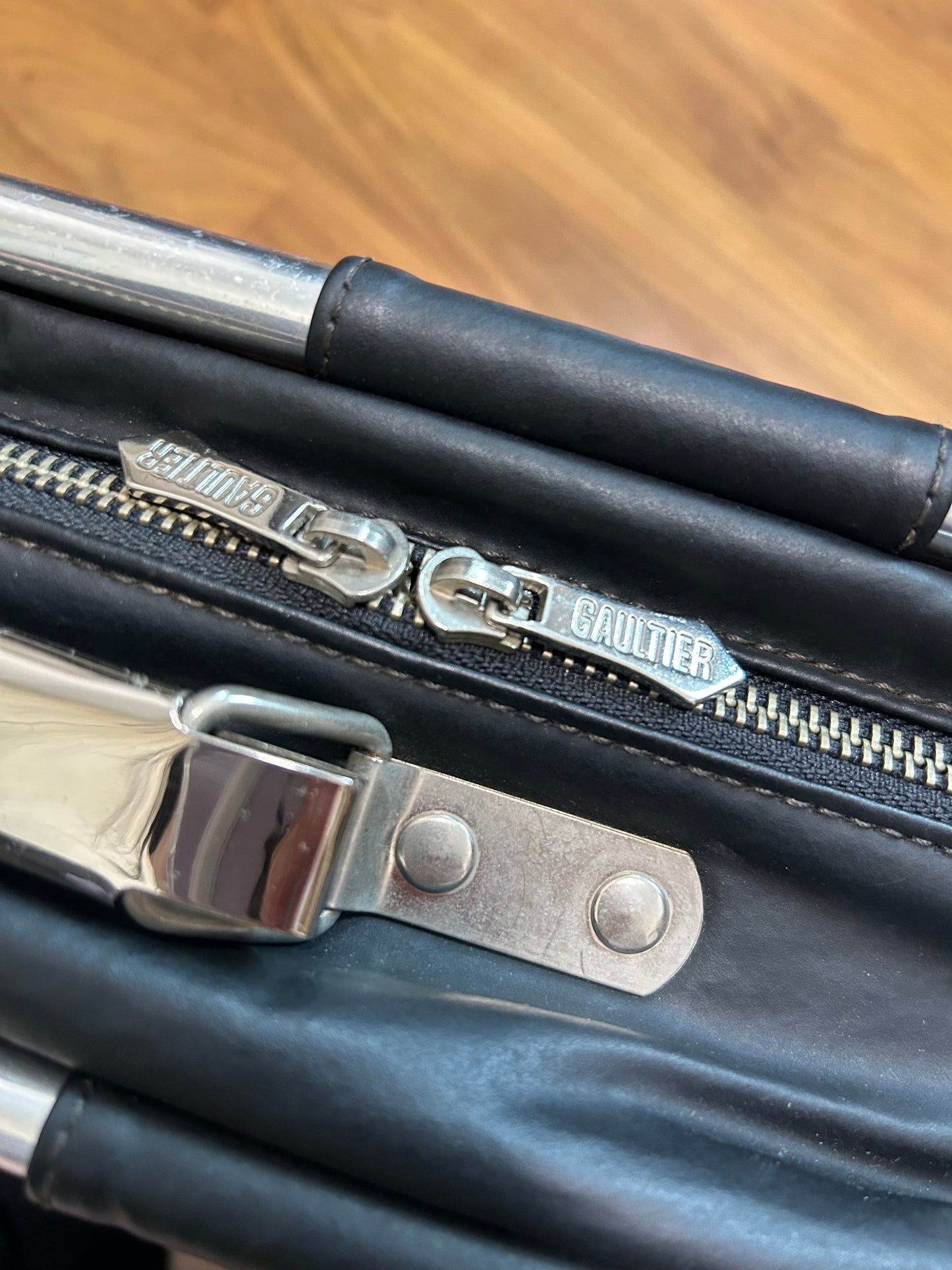 Vintage Jean Paul Gaultier pipe frame 2-way leather bag (L)