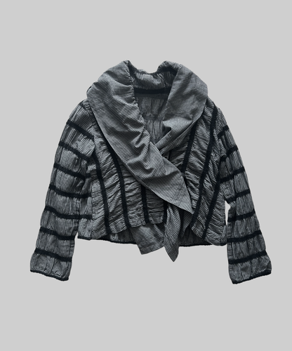 Issey Miyake HAAT Asymmetrical Checkered Shirred Cardigan