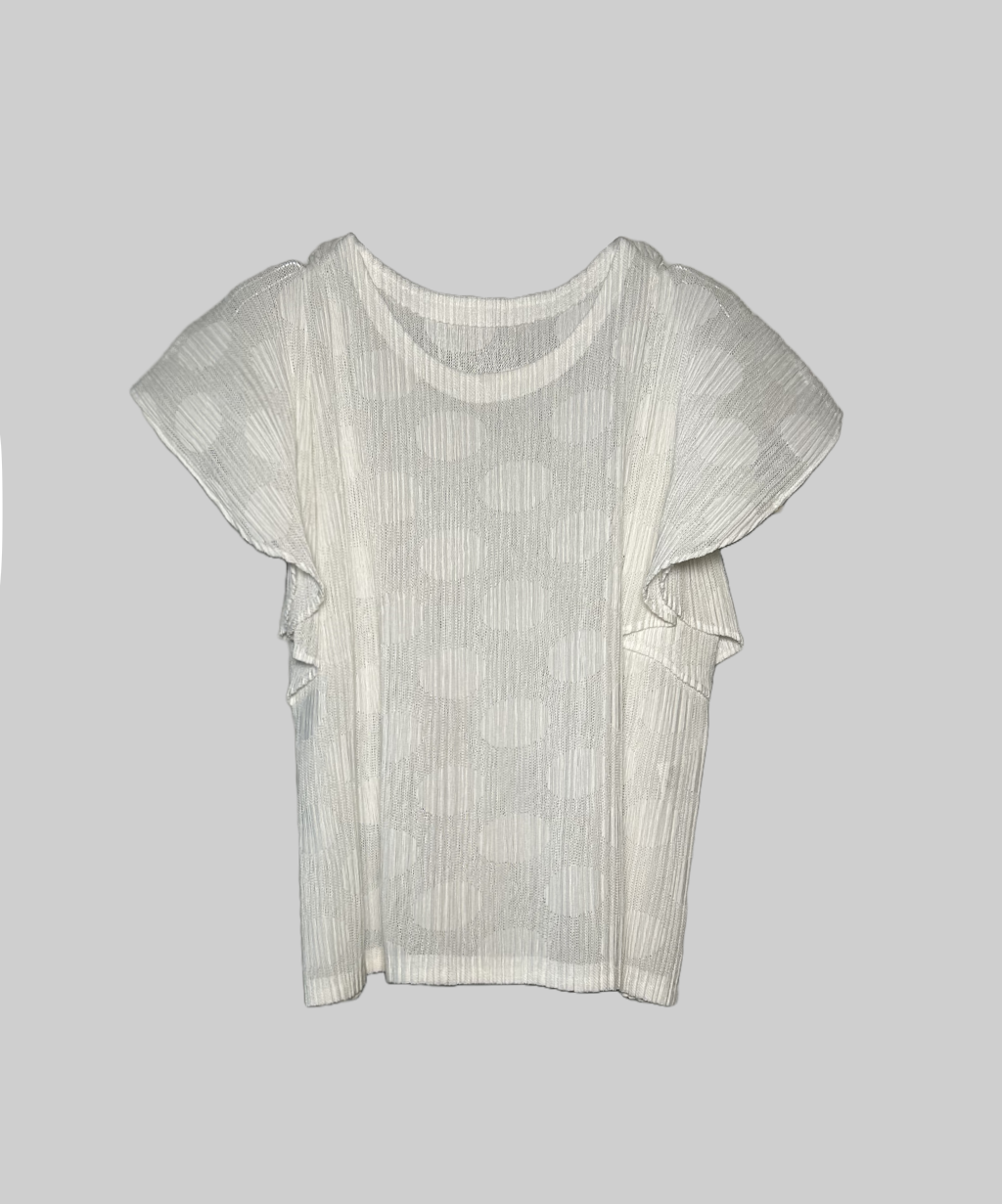 Pleats Please Polka Dot Sheer Ruffle Sleeve Blouse