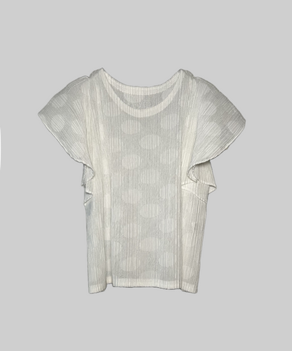 Pleats Please Polka Dot Sheer Ruffle Sleeve Blouse