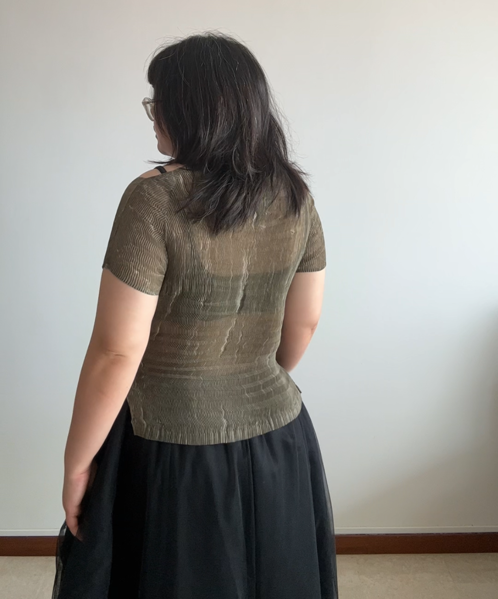 Issey Miyake 1998 Zigzag Pleated Off-Shoulder Top