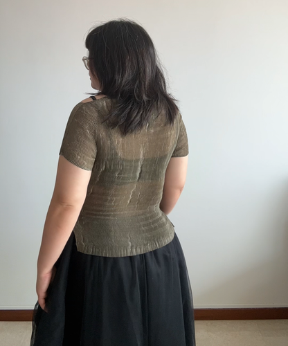 Issey Miyake 1998 Zigzag Pleated Off-Shoulder Top