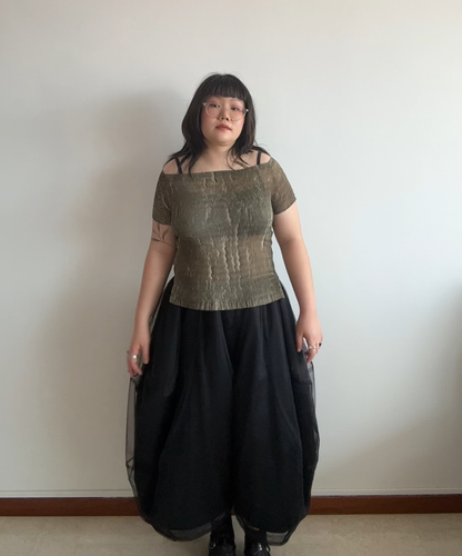Issey Miyake 1998 Zigzag Pleated Off-Shoulder Top