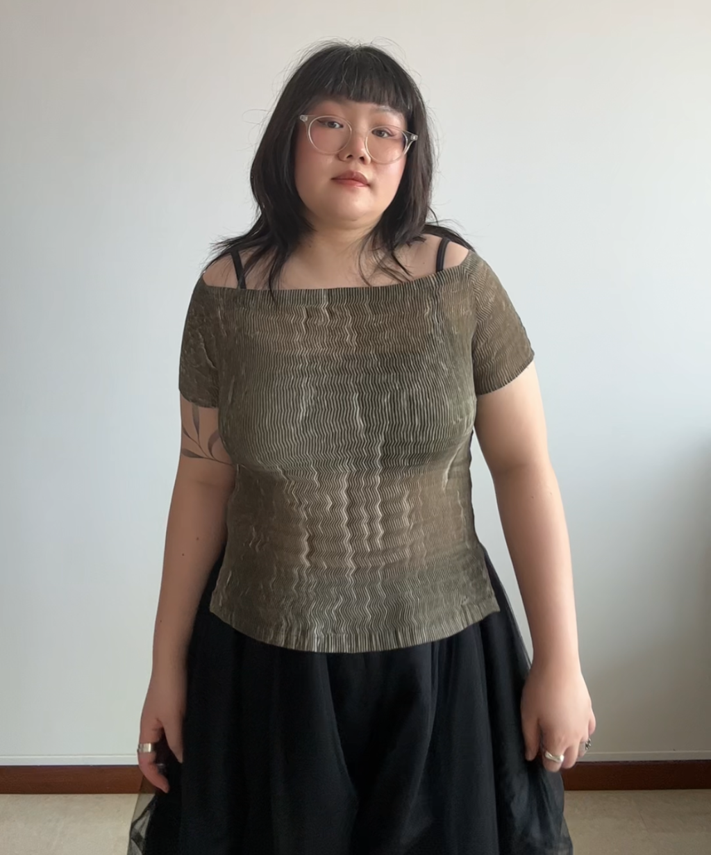 Issey Miyake 1998 Zigzag Pleated Off-Shoulder Top