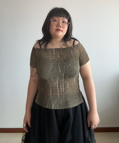 Issey Miyake 1998 Zigzag Pleated Off-Shoulder Top