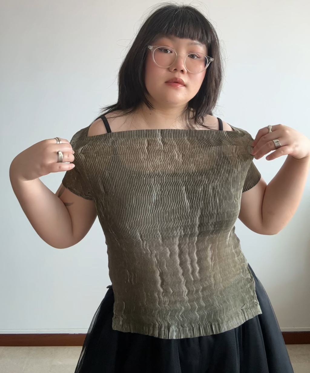 Issey Miyake 1998 Zigzag Pleated Off-Shoulder Top