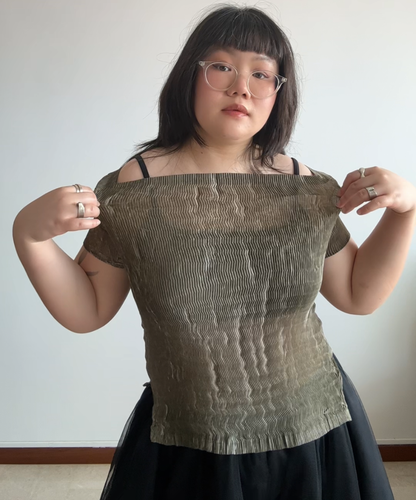 Issey Miyake 1998 Zigzag Pleated Off-Shoulder Top