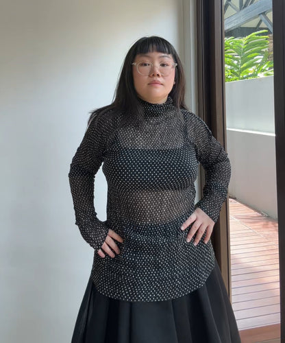 Issey Miyake '94 Black Polka Dot Sheer Long Sleeve Top