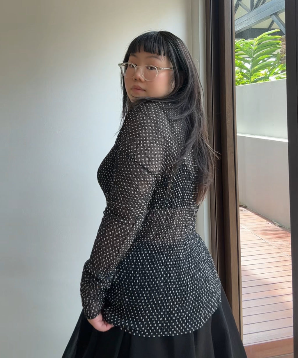 Issey Miyake '94 Black Polka Dot Sheer Long Sleeve Top