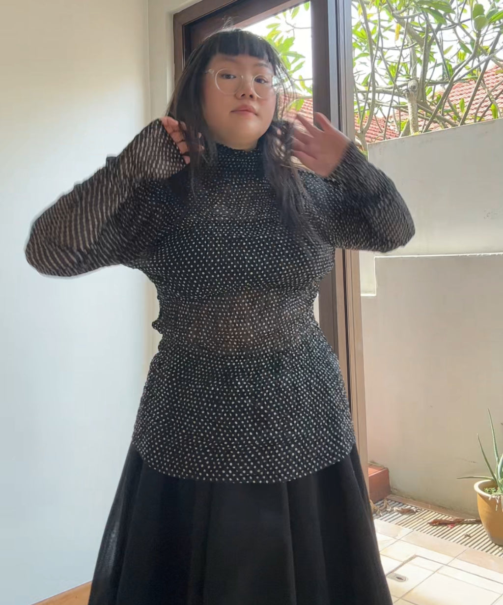 Issey Miyake '94 Black Polka Dot Sheer Long Sleeve Top