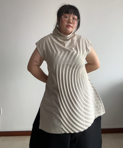 Issey Miyake SS25 Cotton Curve Pleated Blouse