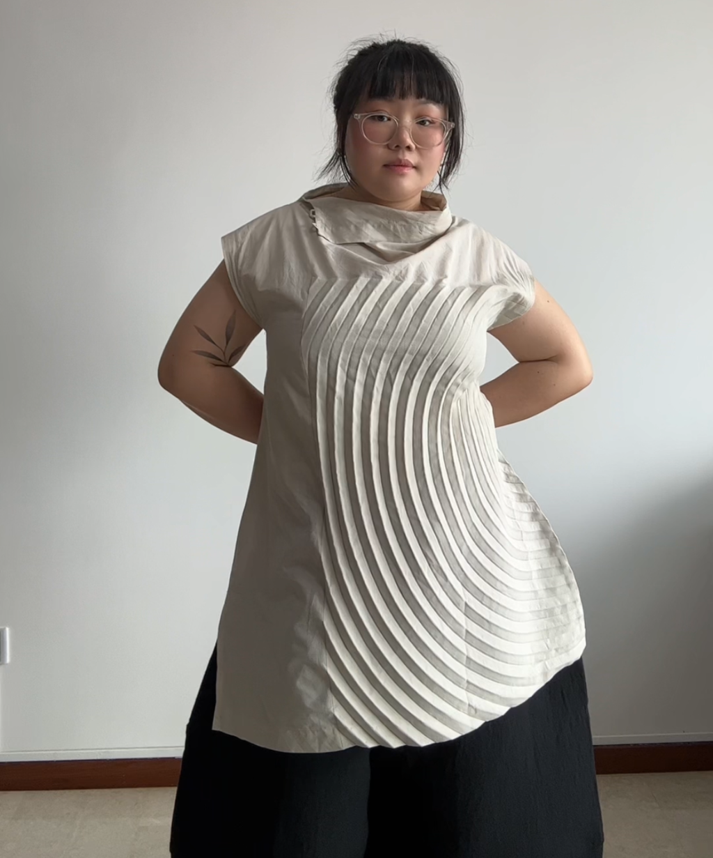 Issey Miyake SS25 Cotton Curve Pleated Blouse