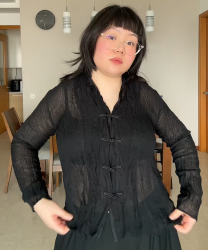 Issey Miyake Fete Sheer Mandarin Blouse