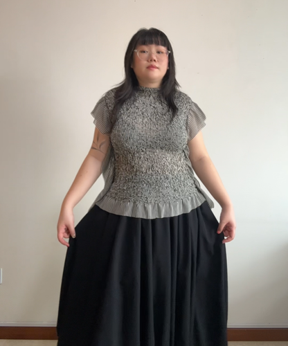 Issey Miyake Fete Ruched Striped Frill Blouse