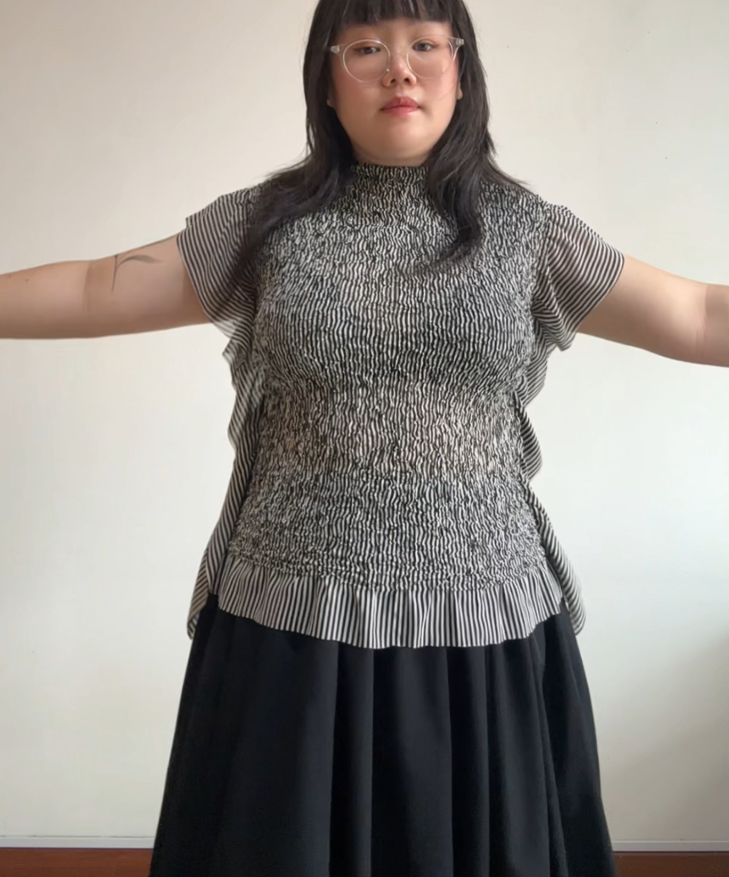 Issey Miyake Fete Ruched Striped Frill Blouse