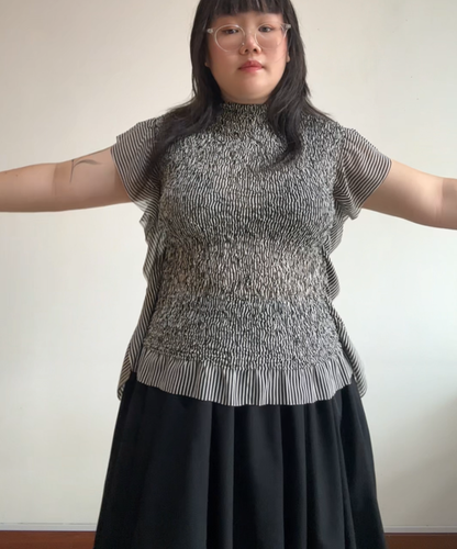 Issey Miyake Fete Ruched Striped Frill Blouse