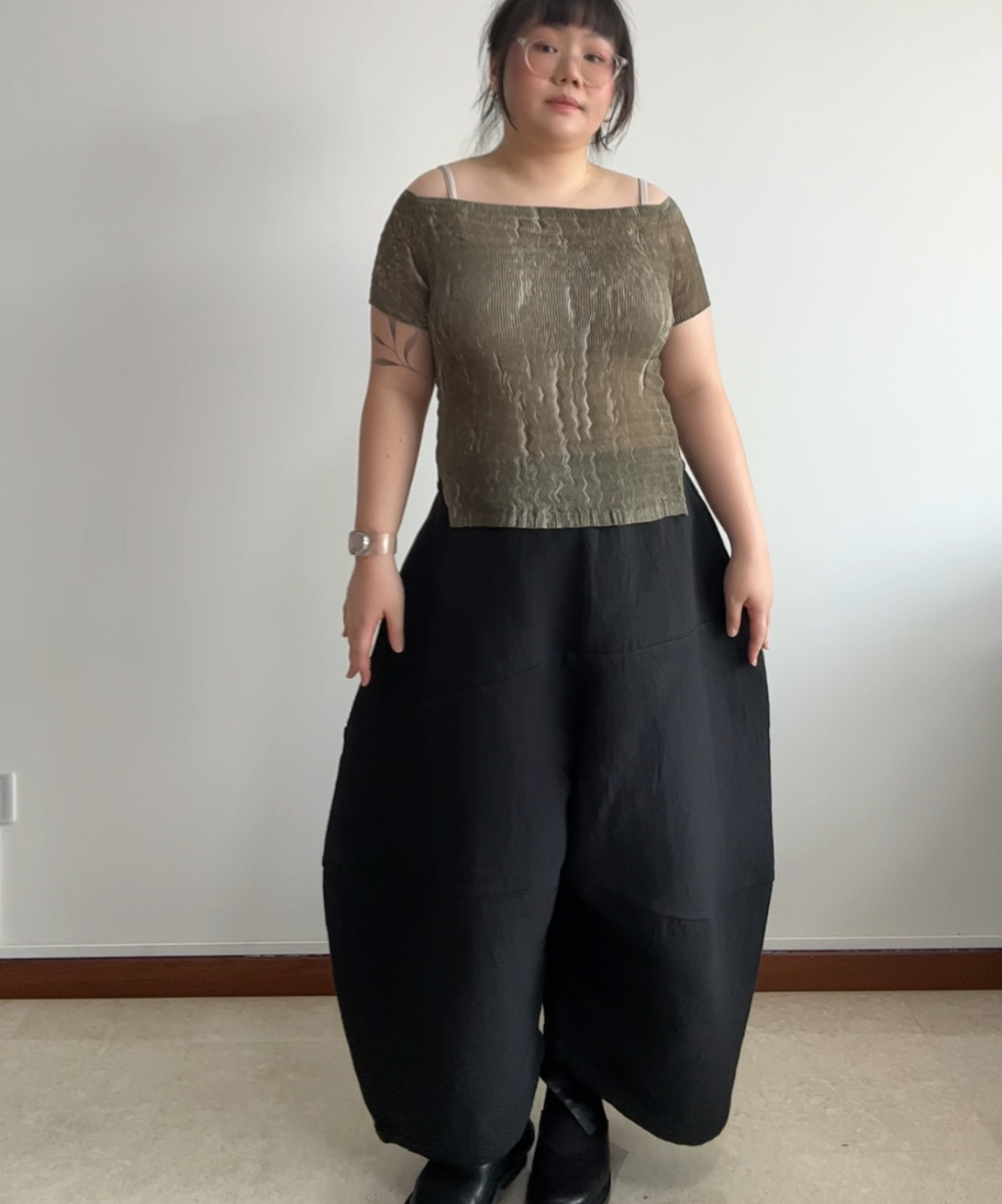 Issey Miyake 1998 Zigzag Pleated Off-Shoulder Top