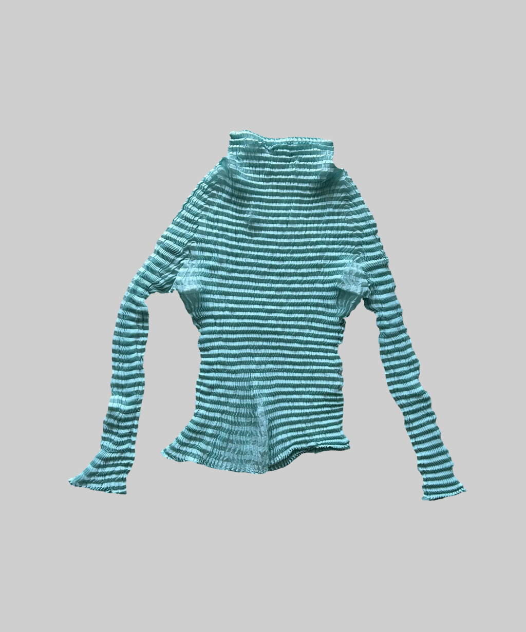 Issey Miyake Sheer Seagreen Pleated Long Sleeve Shirt