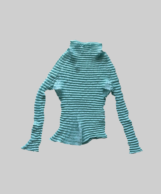 Issey Miyake Sheer Seagreen Pleated Long Sleeve Shirt