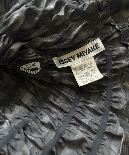 Issey Miyake APOC Shirred Striped Ruffle Hem Top Grey